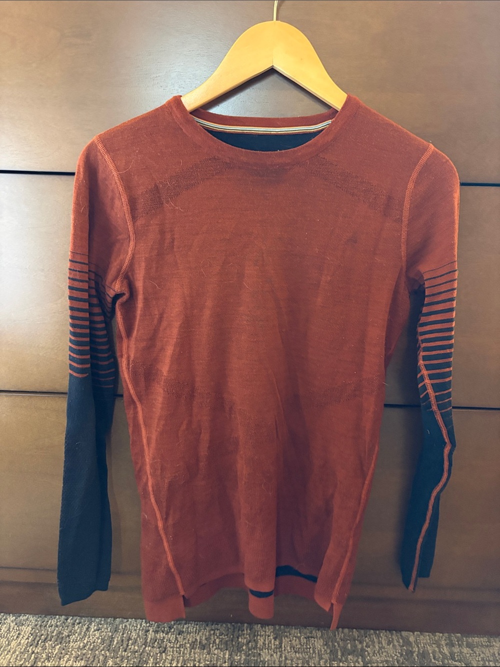 Smartwool Long Sleeve Crew in Rust and Black